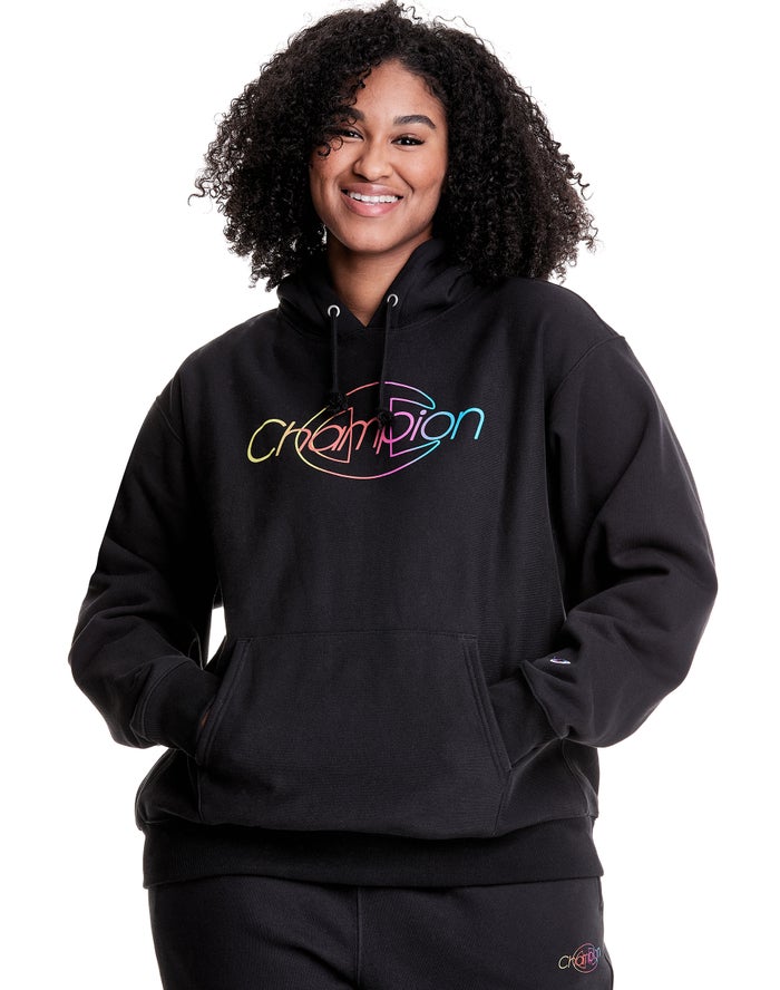 Champion Plus Reverse Weave Rainbow Logo - Naisten Mustat Huppari - Suomi 7362819-NS